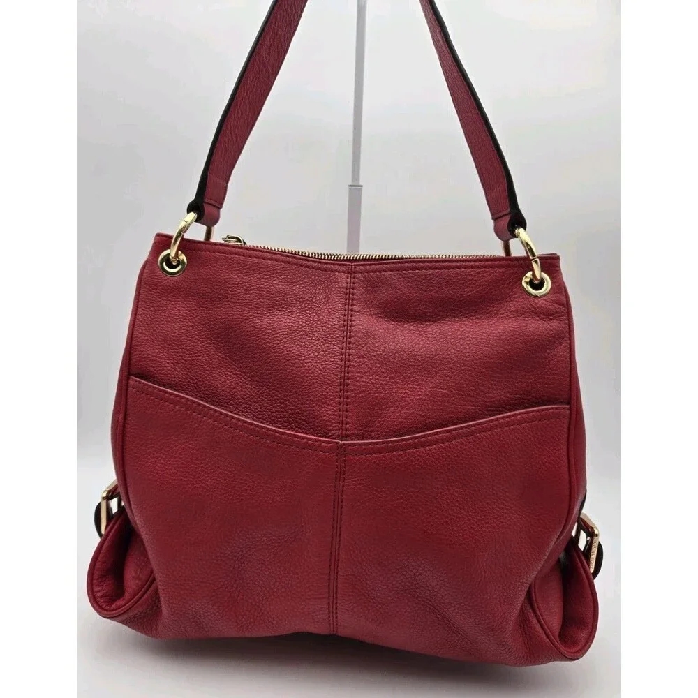 Michael Kors Red Pebbled Leather Hobo Shoulder Bag Gold Hardware 38F3XLYL3L Auth